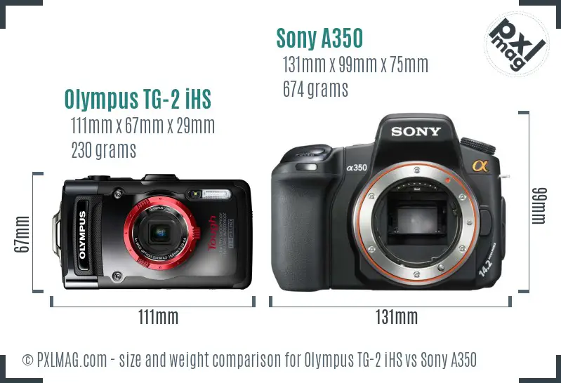 Olympus TG-2 iHS vs Sony A350 size comparison