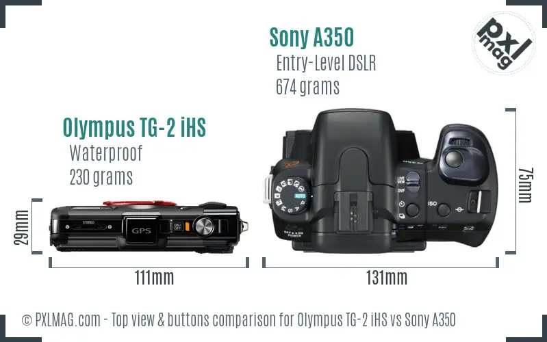 Olympus TG-2 iHS vs Sony A350 top view buttons comparison