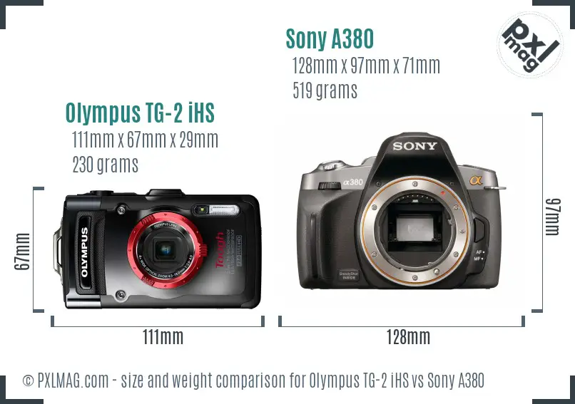 Olympus TG-2 iHS vs Sony A380 size comparison