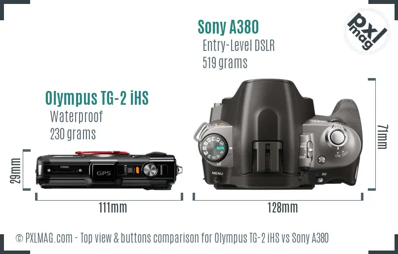 Olympus TG-2 iHS vs Sony A380 top view buttons comparison