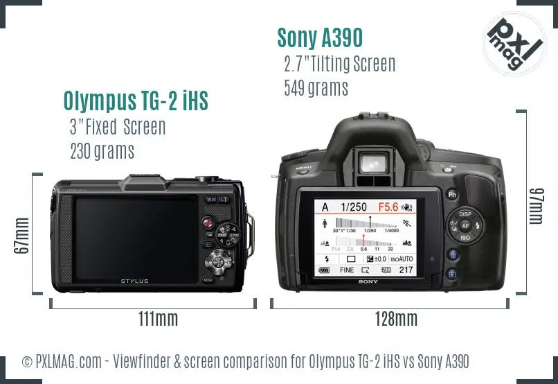 Olympus TG-2 iHS vs Sony A390 Screen and Viewfinder comparison