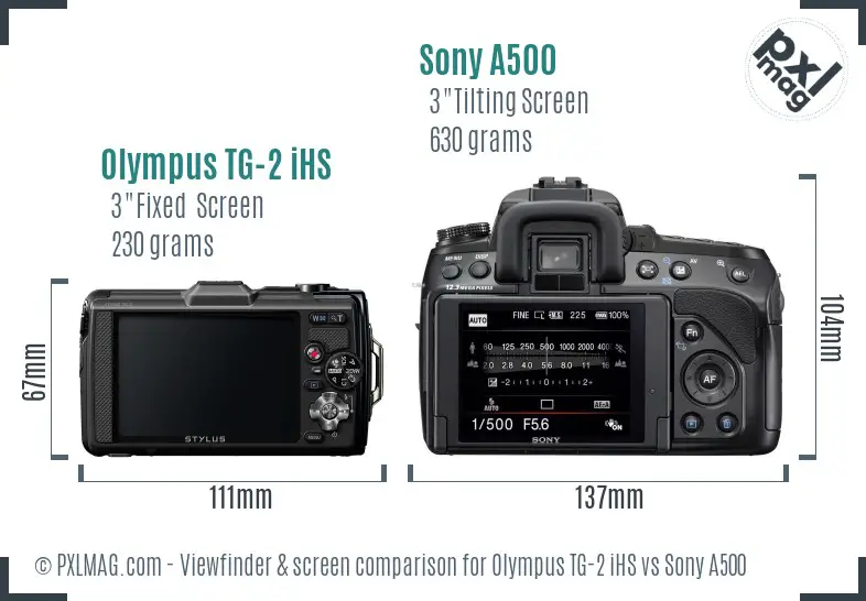 Olympus TG-2 iHS vs Sony A500 Screen and Viewfinder comparison