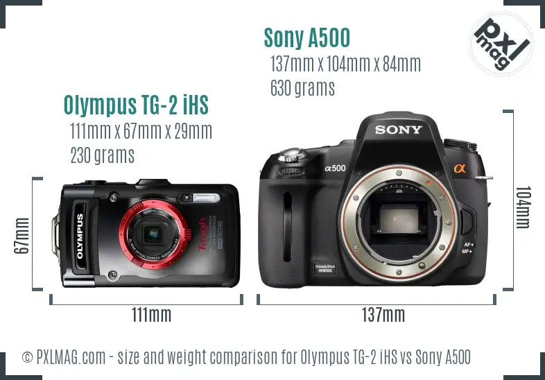 Olympus TG-2 iHS vs Sony A500 size comparison