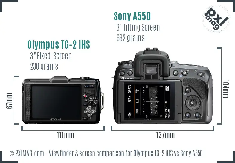 Olympus TG-2 iHS vs Sony A550 Screen and Viewfinder comparison