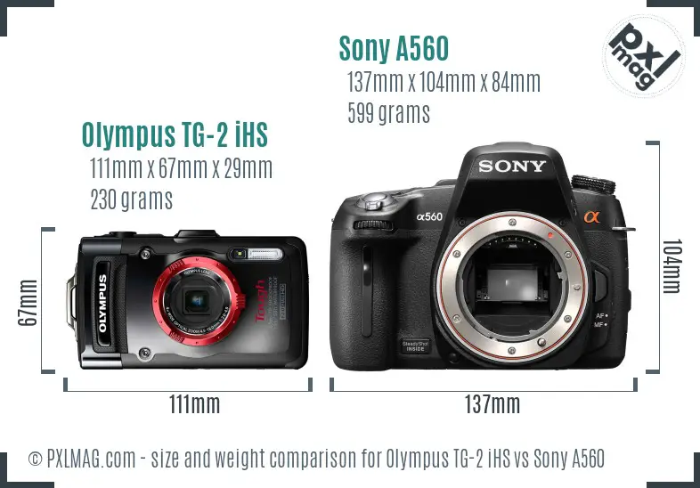 Olympus TG-2 iHS vs Sony A560 size comparison