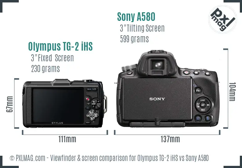 Olympus TG-2 iHS vs Sony A580 Screen and Viewfinder comparison