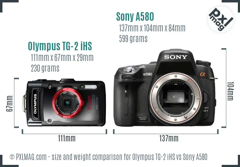 Olympus TG-2 iHS vs Sony A580 size comparison