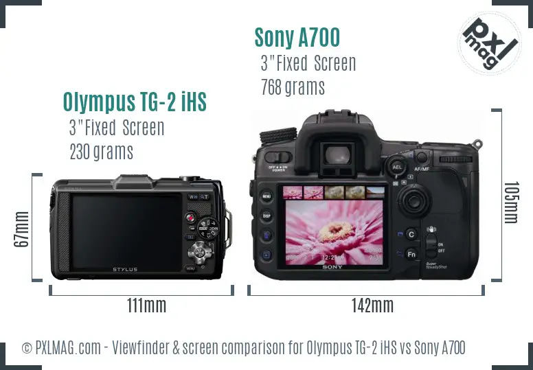 Olympus TG-2 iHS vs Sony A700 Screen and Viewfinder comparison