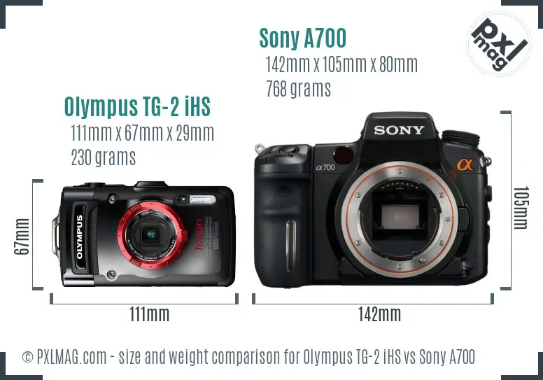 Olympus TG-2 iHS vs Sony A700 size comparison