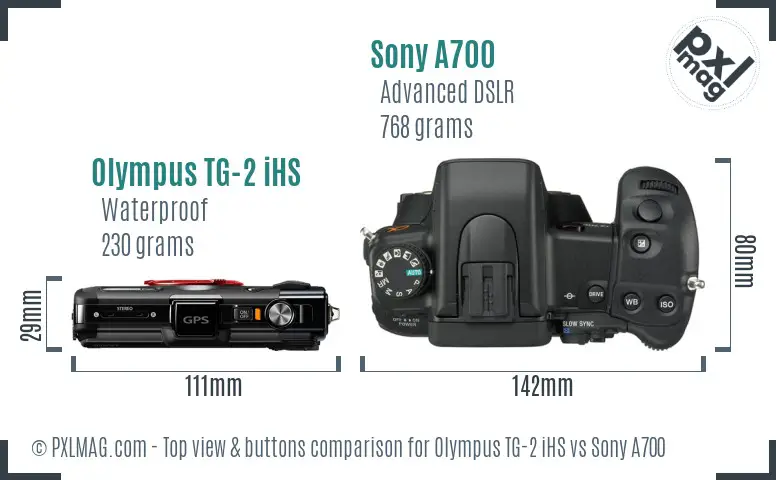 Olympus TG-2 iHS vs Sony A700 top view buttons comparison