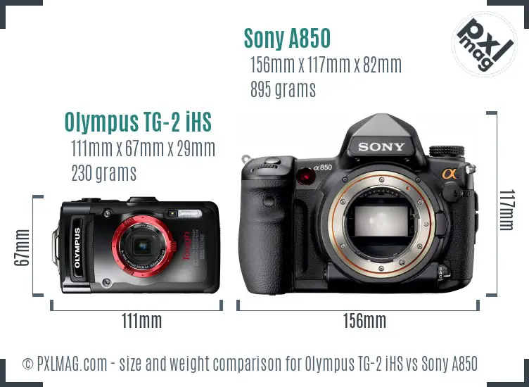 Olympus TG-2 iHS vs Sony A850 size comparison