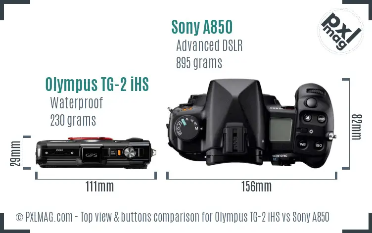 Olympus TG-2 iHS vs Sony A850 top view buttons comparison