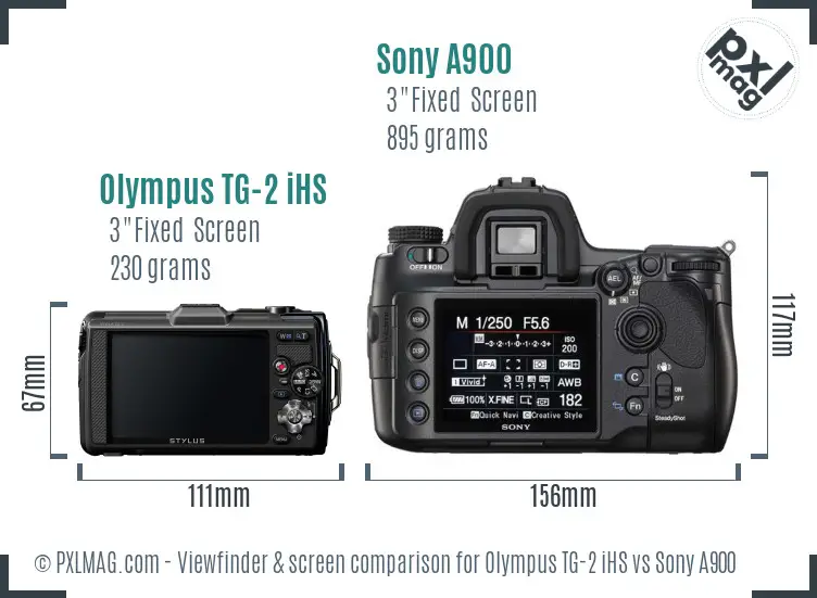 Olympus TG-2 iHS vs Sony A900 Screen and Viewfinder comparison