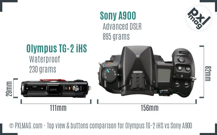 Olympus TG-2 iHS vs Sony A900 top view buttons comparison