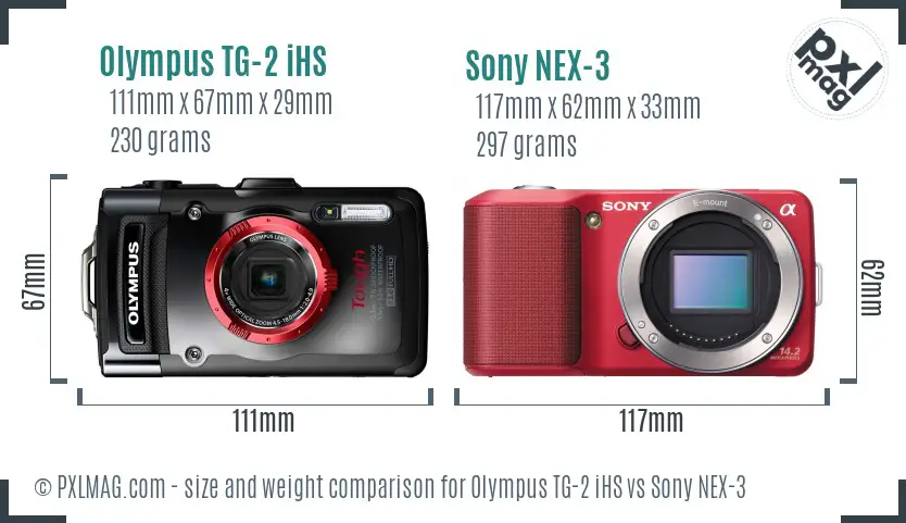 Olympus TG-2 iHS vs Sony NEX-3 size comparison