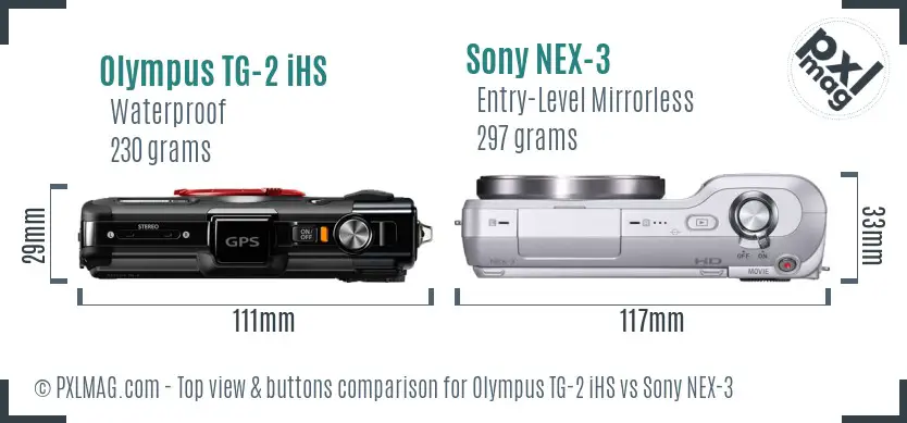 Olympus TG-2 iHS vs Sony NEX-3 top view buttons comparison