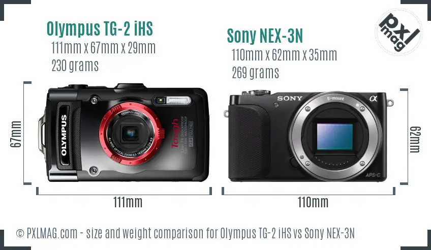 Olympus TG-2 iHS vs Sony NEX-3N size comparison