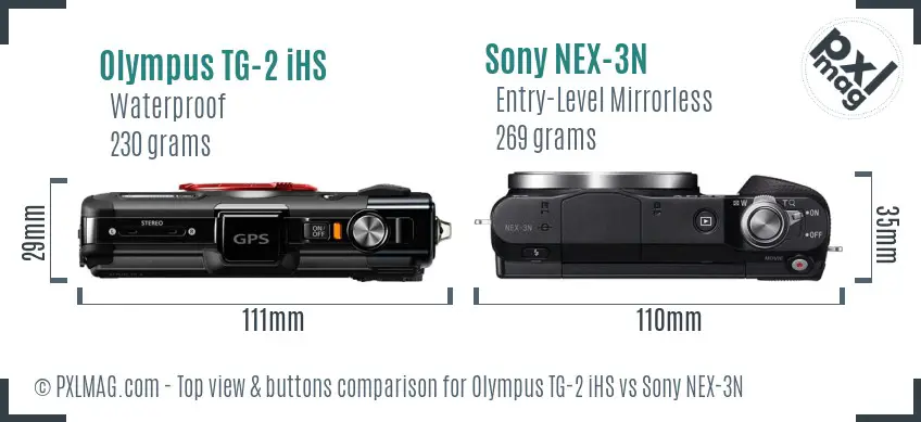 Olympus TG-2 iHS vs Sony NEX-3N top view buttons comparison