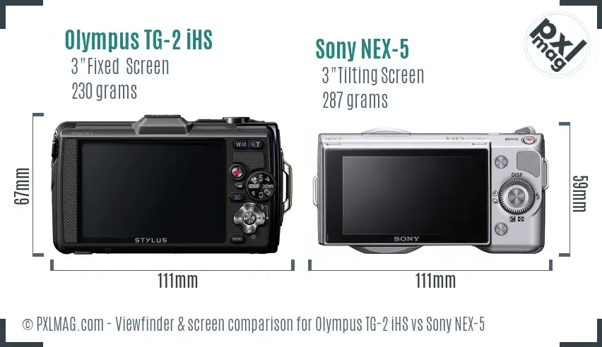 Olympus TG-2 iHS vs Sony NEX-5 Screen and Viewfinder comparison