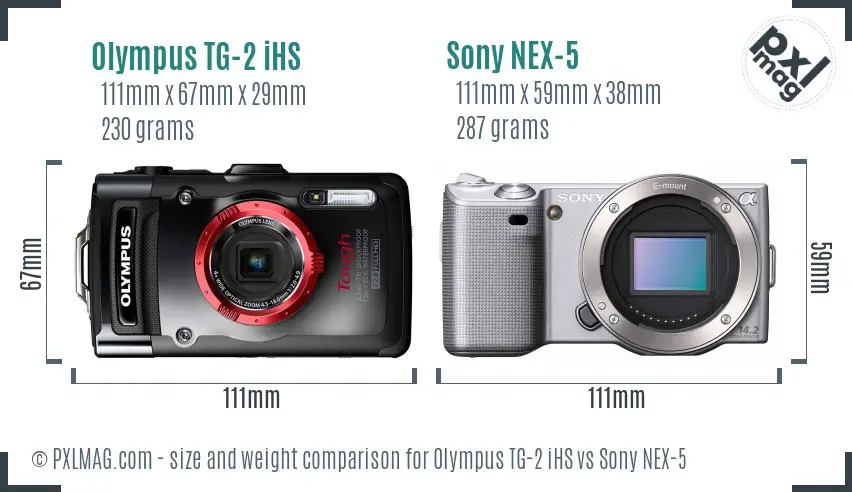 Olympus TG-2 iHS vs Sony NEX-5 size comparison