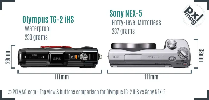 Olympus TG-2 iHS vs Sony NEX-5 top view buttons comparison