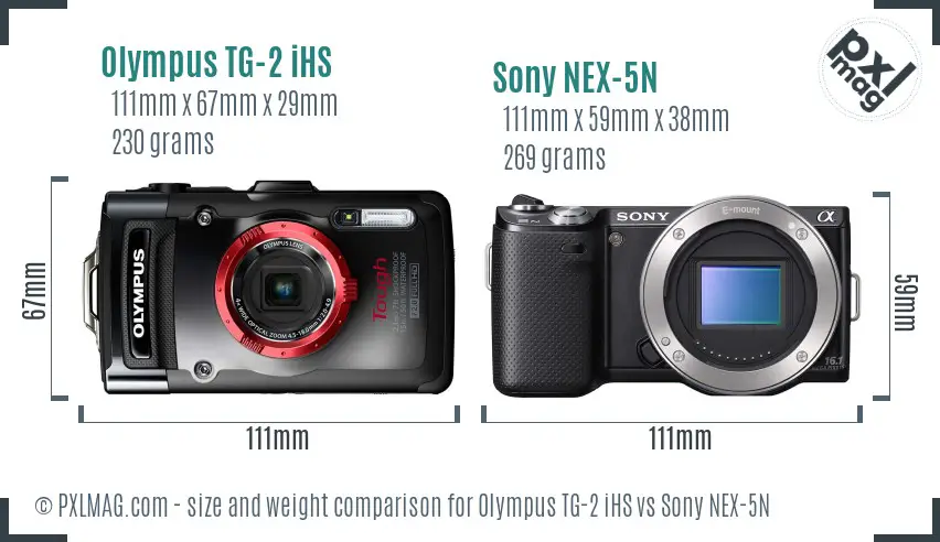 Olympus TG-2 iHS vs Sony NEX-5N size comparison