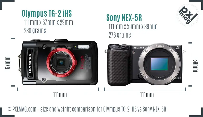 Olympus TG-2 iHS vs Sony NEX-5R size comparison