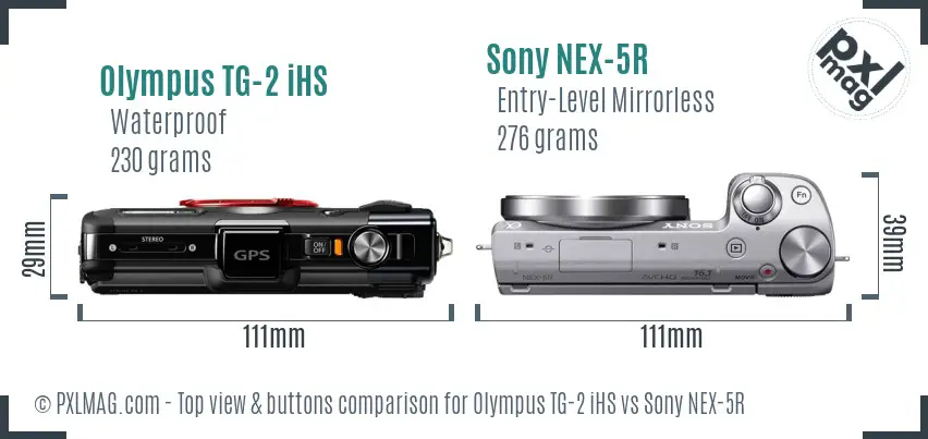 Olympus TG-2 iHS vs Sony NEX-5R top view buttons comparison