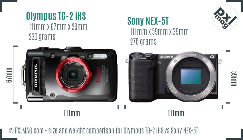 Olympus TG-2 iHS vs Sony NEX-5T size comparison