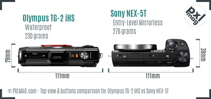 Olympus TG-2 iHS vs Sony NEX-5T top view buttons comparison