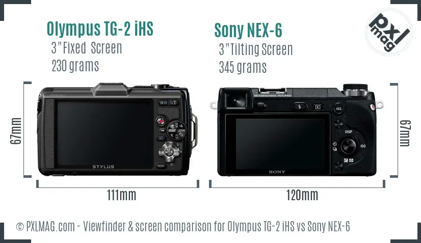 Olympus TG-2 iHS vs Sony NEX-6 Screen and Viewfinder comparison