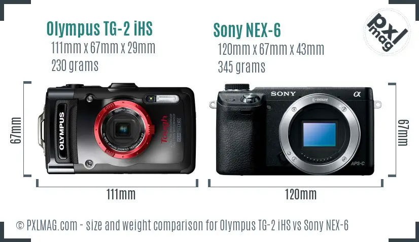 Olympus TG-2 iHS vs Sony NEX-6 size comparison