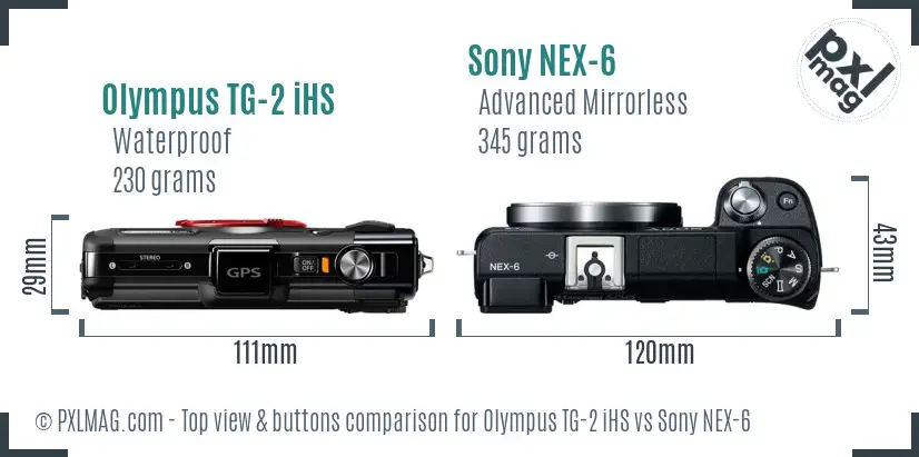Olympus TG-2 iHS vs Sony NEX-6 top view buttons comparison