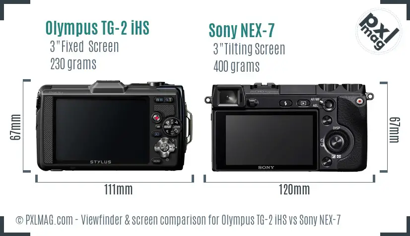Olympus TG-2 iHS vs Sony NEX-7 Screen and Viewfinder comparison