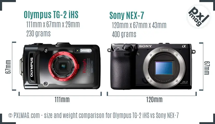 Olympus TG-2 iHS vs Sony NEX-7 size comparison