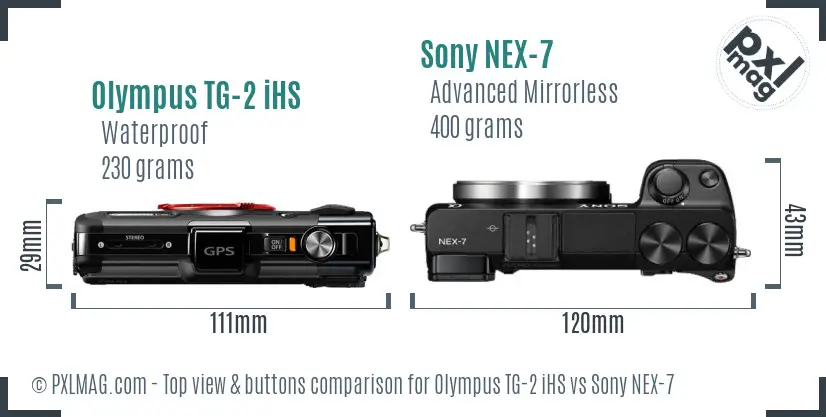 Olympus TG-2 iHS vs Sony NEX-7 top view buttons comparison