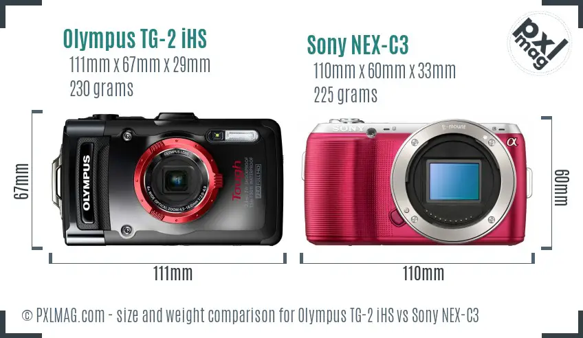 Olympus TG-2 iHS vs Sony NEX-C3 size comparison
