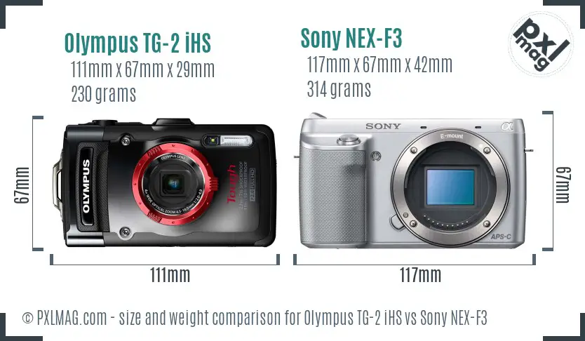 Olympus TG-2 iHS vs Sony NEX-F3 size comparison