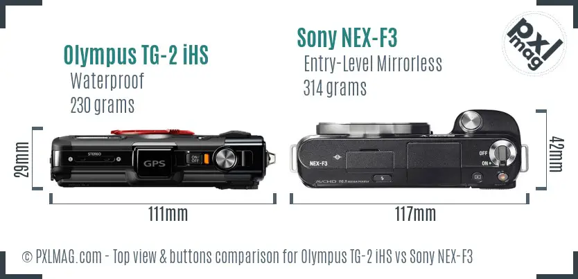 Olympus TG-2 iHS vs Sony NEX-F3 top view buttons comparison