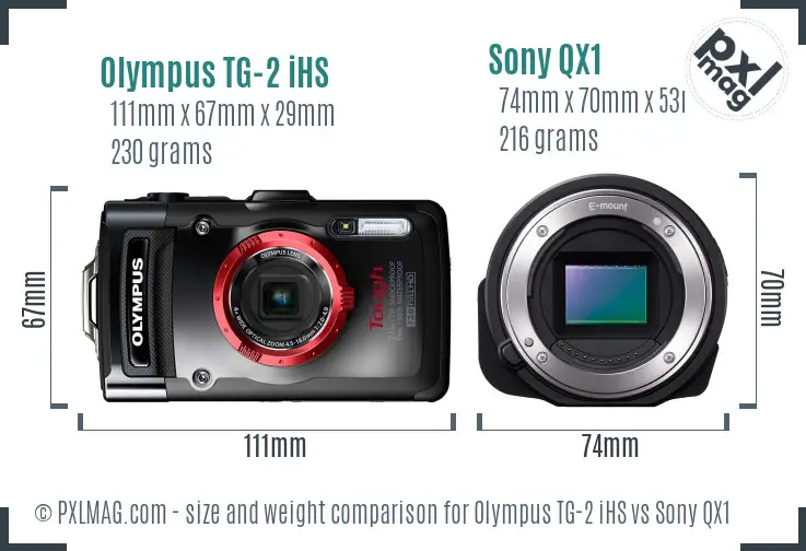 Olympus TG-2 iHS vs Sony QX1 size comparison