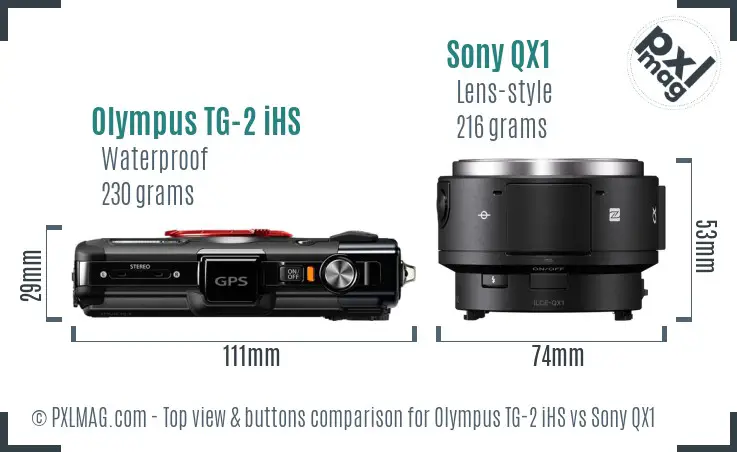 Olympus TG-2 iHS vs Sony QX1 top view buttons comparison