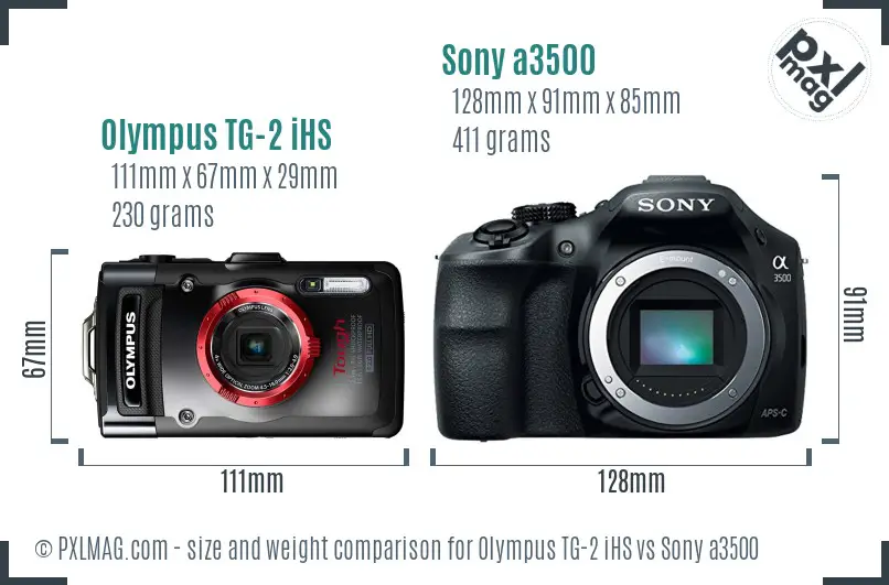 Olympus TG-2 iHS vs Sony a3500 size comparison