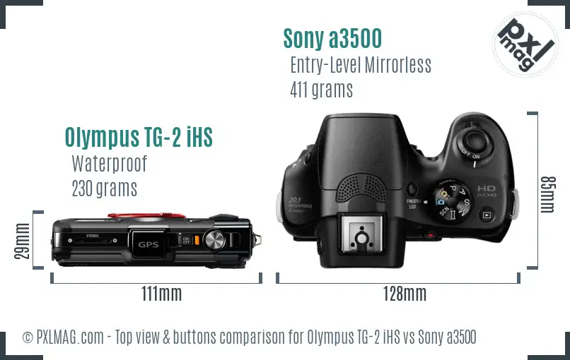 Olympus TG-2 iHS vs Sony a3500 top view buttons comparison