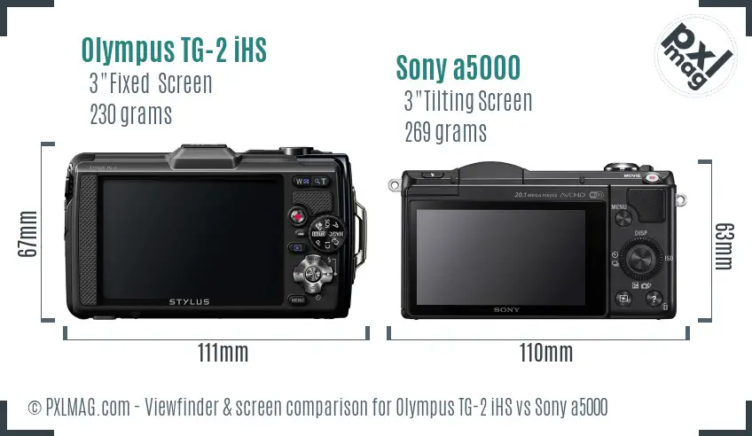 Olympus TG-2 iHS vs Sony a5000 Screen and Viewfinder comparison