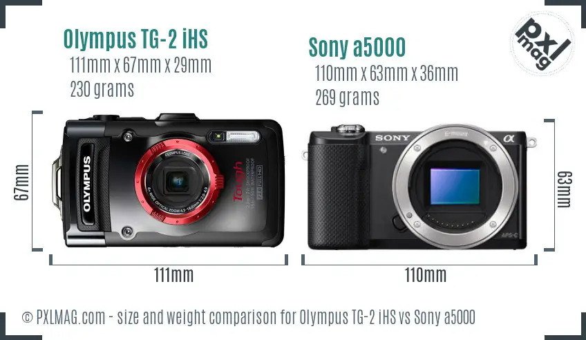 Olympus TG-2 iHS vs Sony a5000 size comparison