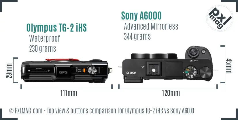 Olympus TG-2 iHS vs Sony A6000 top view buttons comparison