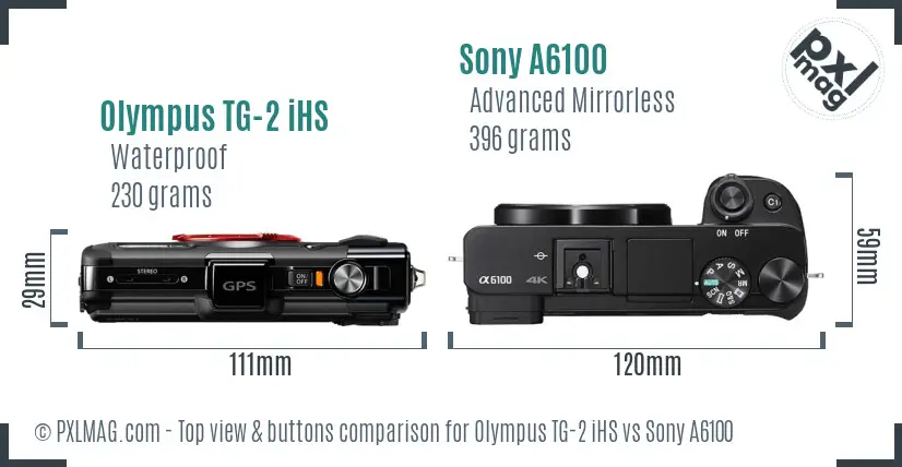 Olympus TG-2 iHS vs Sony A6100 top view buttons comparison
