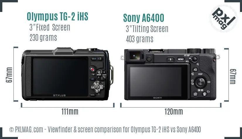 Olympus TG-2 iHS vs Sony A6400 Screen and Viewfinder comparison