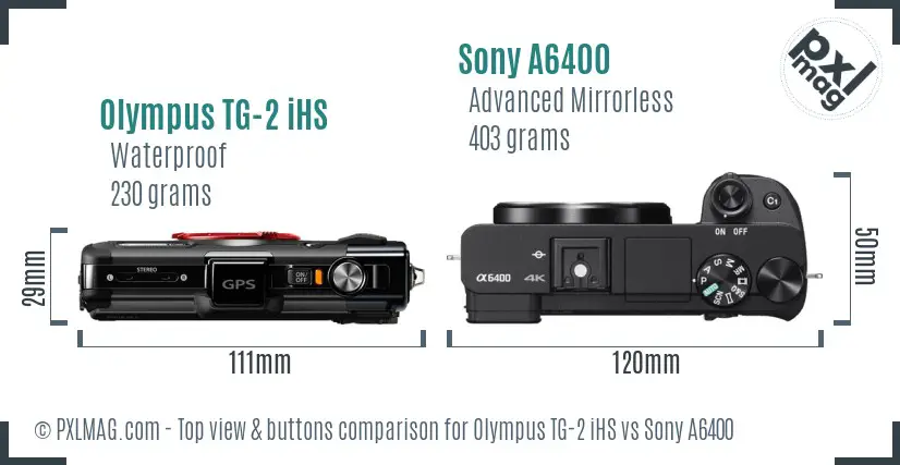 Olympus TG-2 iHS vs Sony A6400 top view buttons comparison