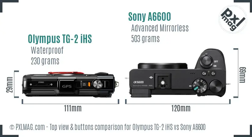 Olympus TG-2 iHS vs Sony A6600 top view buttons comparison